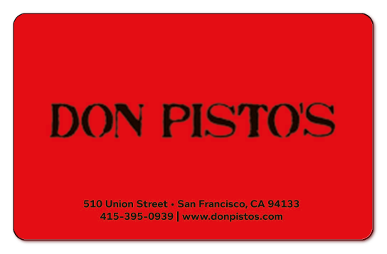 black don pisto's text and restaurant details on a solid red background